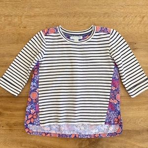 Flower and stripe print 3/4 sleeve T-shirt